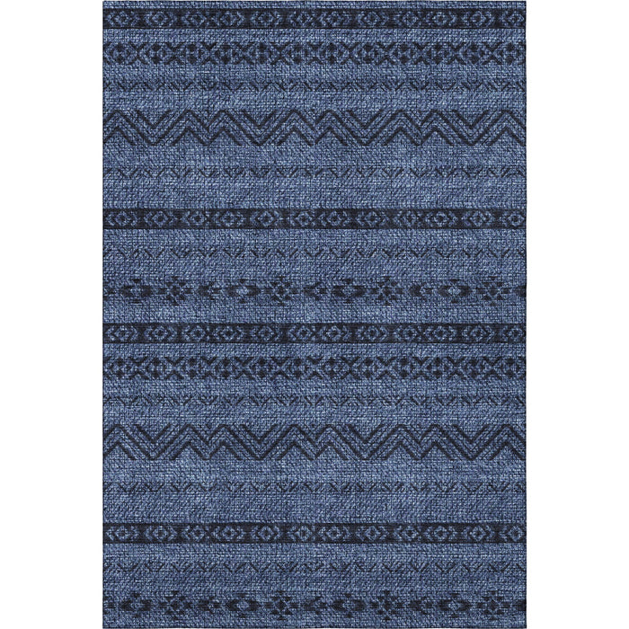 9' X 12' Southwestern Washable Area Rug With UV Protection - Navy Blue And Gray