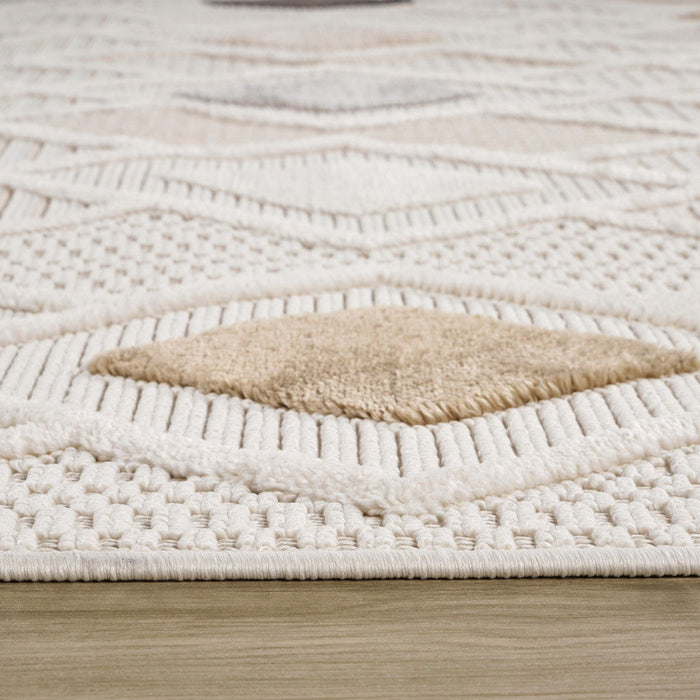 8' x 11' Modern Abstract Distressed Polyester Area Rug - Cream And Beige