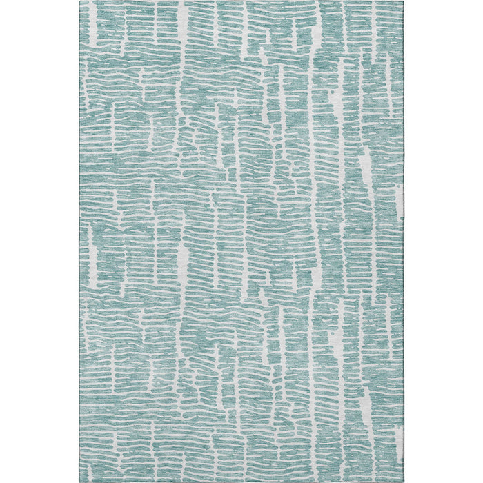10' X 14' Vermicular Washable Area Rug With UV Protection - Teal And Ivory
