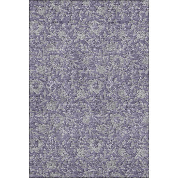 10' X 14' Floral Washable Area Rug With UV Protection - Eggplant And Gray