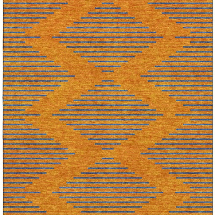 10' X 14' Geometric Washable Area Rug With UV Protection (679840) - Orange / Navy Blue