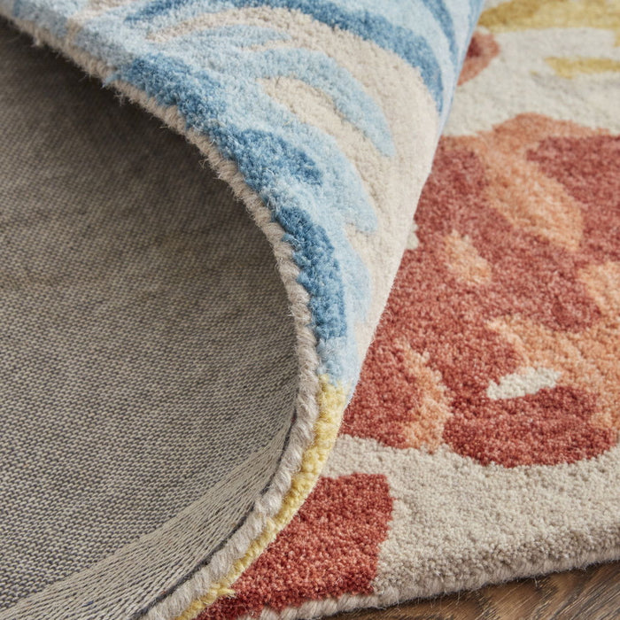 8' x 10' Wool Abstract Tufted Handmade Stain Resistant Area Rug - Ivory Yellow And Blue