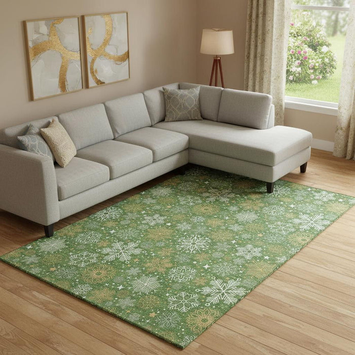 10' X 14' Abstract Geometric Washable Area Rug With UV Protection (702268) - Green / Ivory / Gold