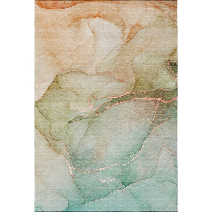 10' X 14' Abstract Washable Area Rug With UV Protection (646930) - Teal / Ivory