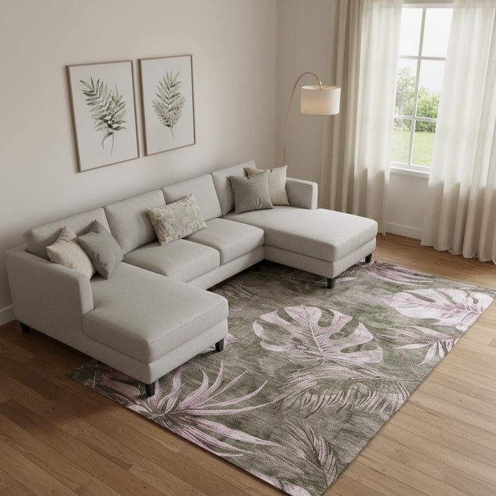 10' X 14' Floral Washable Area Rug With UV Protection (706945) - Brown / Pink