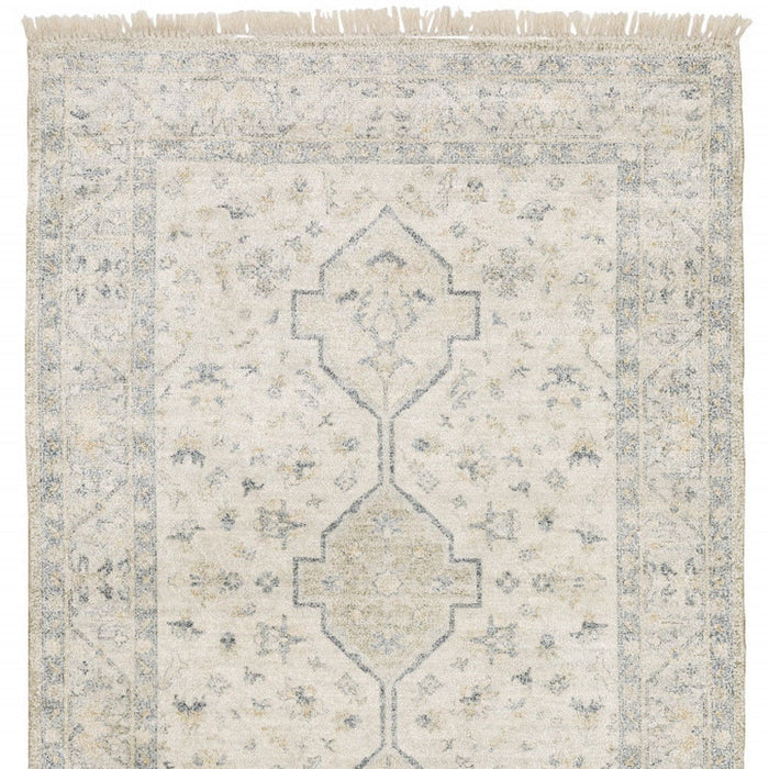 10' x 13' Oriental Hand Loomed Stain Resistant Area Rug With Fringe - Beige And Charcoal