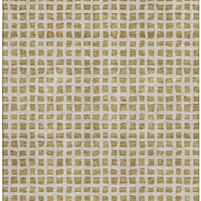 10' X 14' Transitional Geometric Washable Area Rug With UV Protection - Gold And Ivory