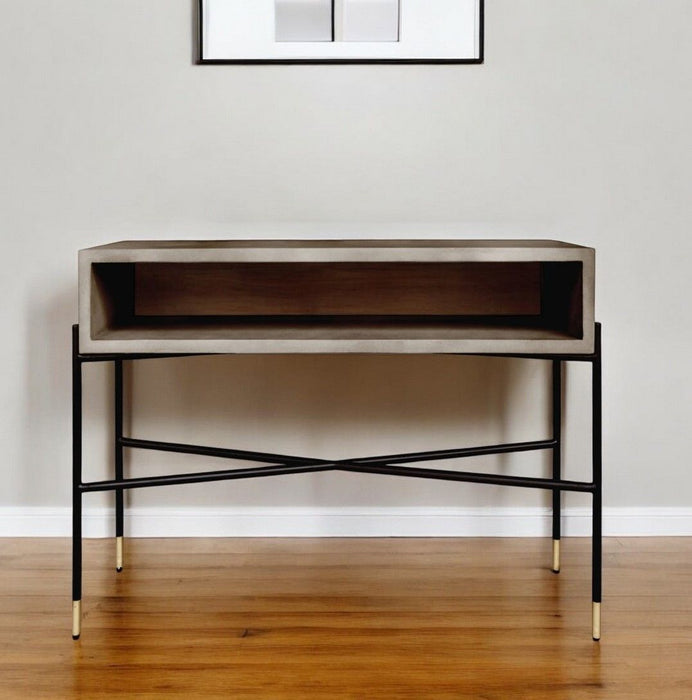 Concrete Console Table With Shelves - Gray And Black