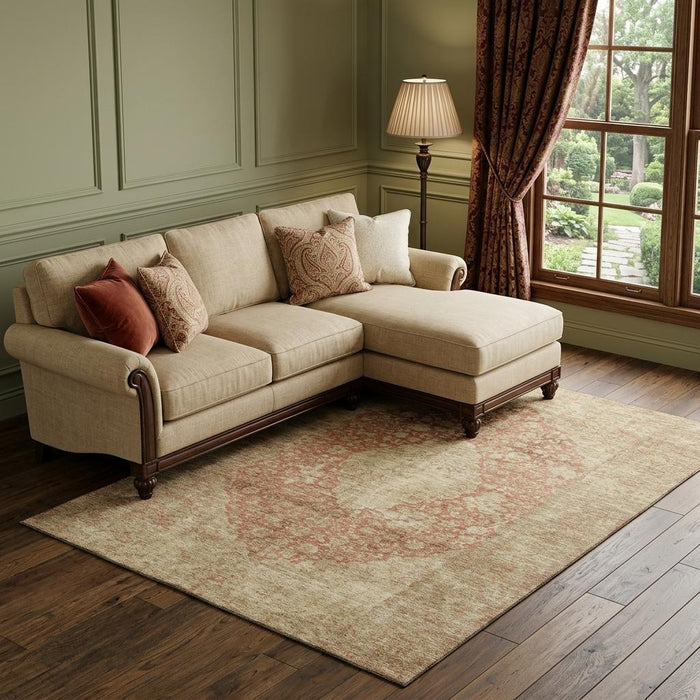 10' X 14' Medallion Washable Area Rug With UV Protection (696314) - Rust / Beige