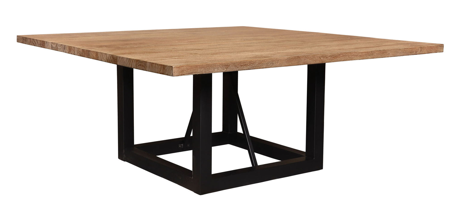 60" Solid Wood And Iron Frame Base Square Dining Table - Brown / Natural
