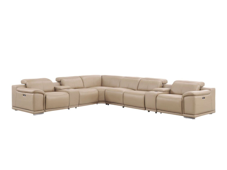 Leather Modular L Shaped Eight Piece Corner Sectional With Console - Beige