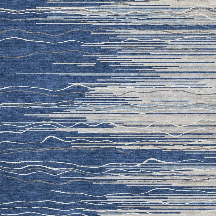 10' X 14' Striped Washable Area Rug With UV Protection (678395) - Navy Blue / Ivory / Gray