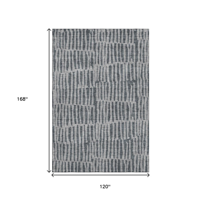 10' X 14' Striped Washable Area Rug With UV Protection (655692) - Charcoal / Gray