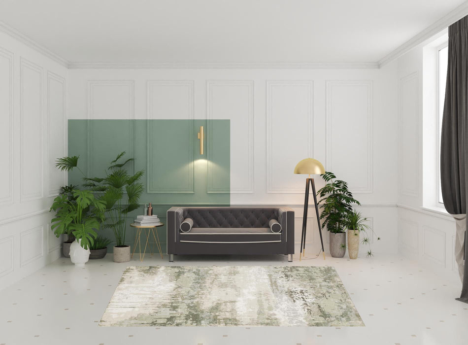 6' x 9' Abstract Power Loom Stain Resistant Area Rug - Beige Gray Brown And Sage Green