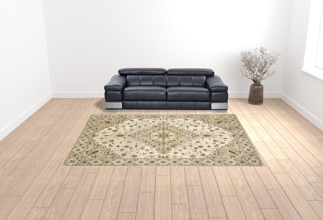 10' x 13' Oriental Power Loom Stain Resistant Area Rug - Beige Gray Tan And Brown