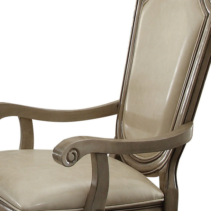 Upholstered Faux Leather Dining Arm Chairs (Set of 2) - Antiqued White