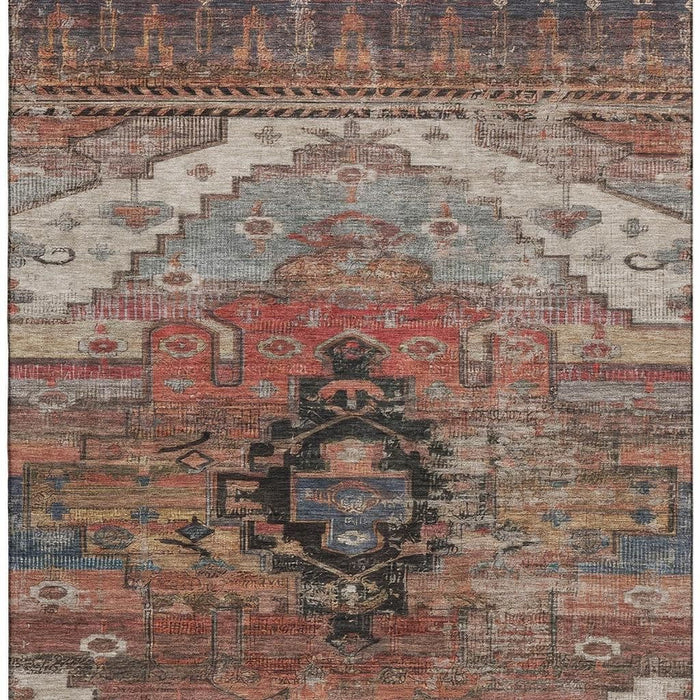 10' X 14' Oriental Washable Area Rug With UV Protection (701045) - Rust / Gray / Beige