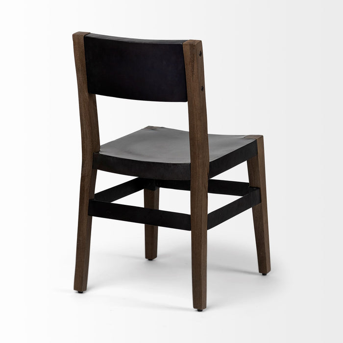 Metal Wood Open Back Dining Side Chair - Brown / Black