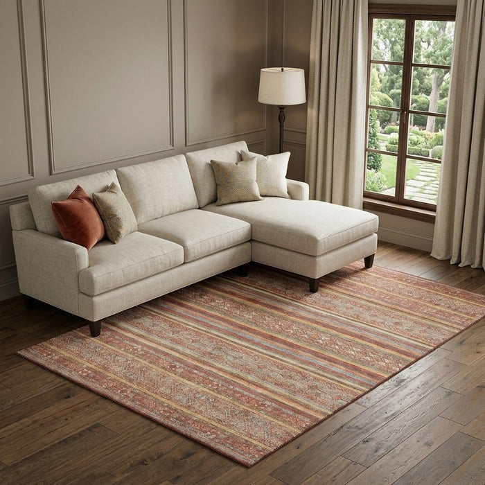 10' X 14' Striped Washable Area Rug With UV Protection (695816) - Rust / Gold / Gray