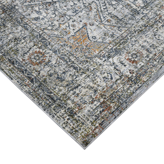 8' x 10' Oriental Power Loom Area Rug - Ivory Navy And Orange