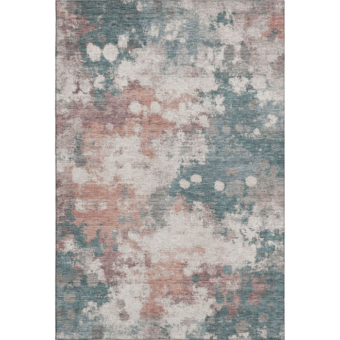 10' X 14' Abstract Washable Area Rug With UV Protection (718358) - Coral / Teal