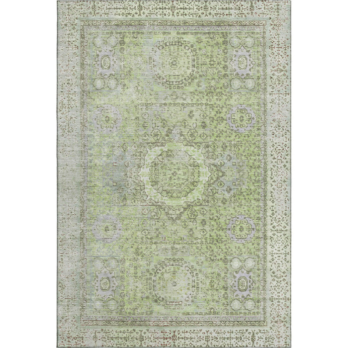 10' X 14' Oriental Washable Area Rug With UV Protection (699746) - Artichoke Green / Gray