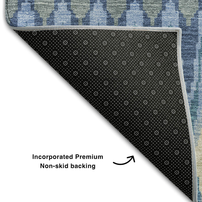 10' X 14' Southwestern Washable Area Rug With UV Protection (668235) - Denim Blue / Gray