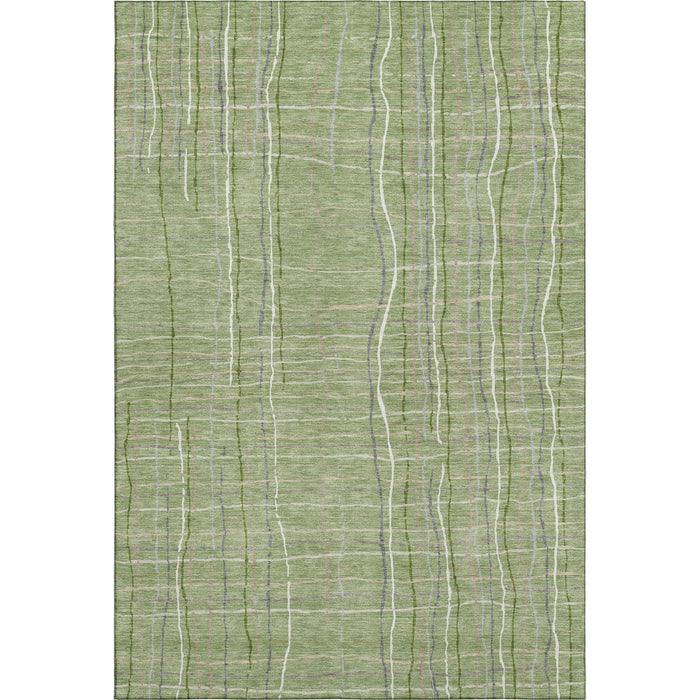 10' X 14' Striped Washable Area Rug With UV Protection (678544) - Green / Ivory / Gray