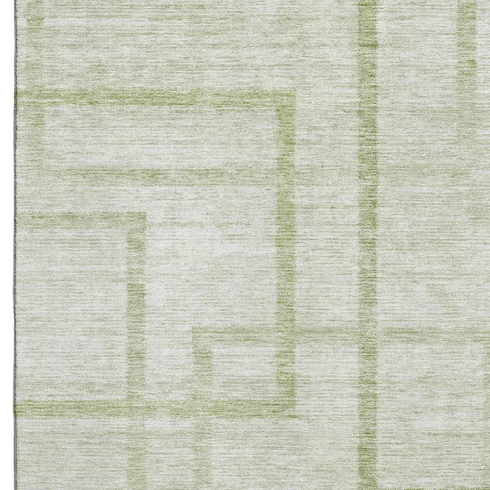 10' X 14' Geometric Washable Area Rug With UV Protection - Artichoke Green And Gray