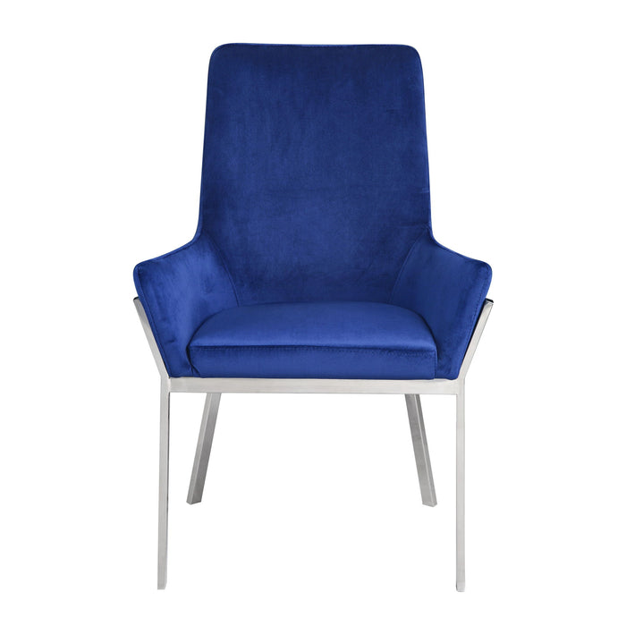 Upholstered Velvet Dining Side Chairs (Set of 2) - Blue / Silver