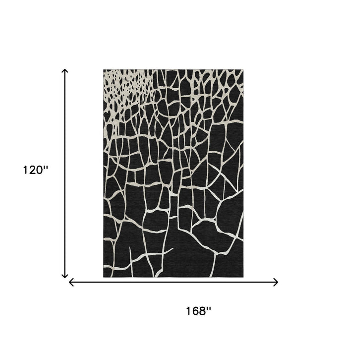 10' X 14' Abstract Geometric Washable Area Rug With UV Protection (682259) - Black / Ivory