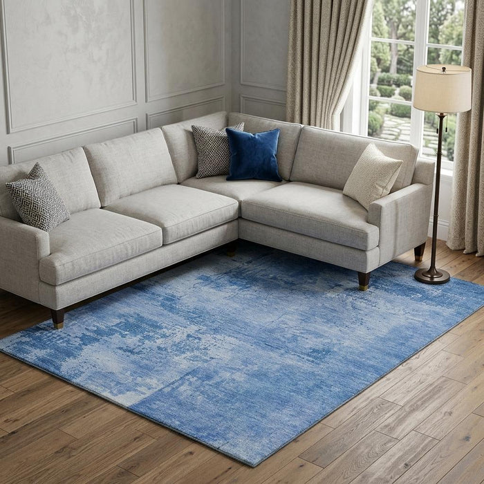 10' X 14' Abstract Washable Area Rug With UV Protection (683213) - Navy Blue / Sky Blue