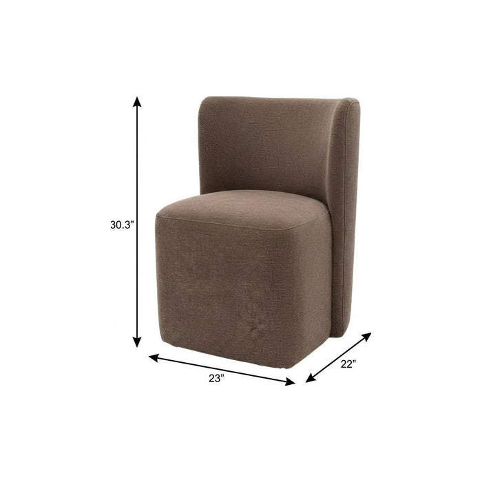 Upholstery Steel Dining Side Chair With Wheels - Taupe / Brown