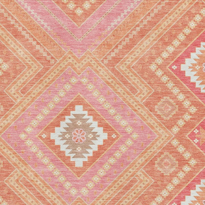 10' X 14' Tribal Washable Area Rug With UV Protection (679276) - Coral / Pink / Ivory