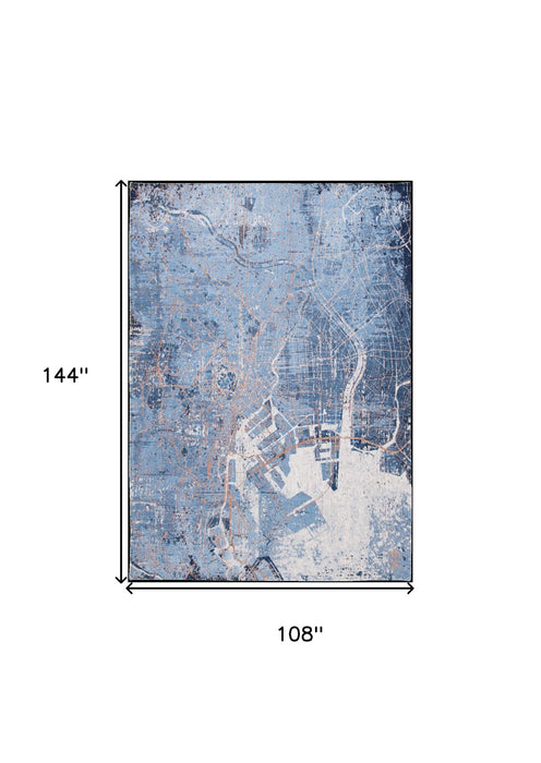 9' x 13' Abstract Non Skid Area Rug - Blue And Black