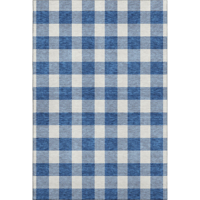 10' X 14' Plaid Washable Area Rug With UV Protection (673393) - Navy Blue / Ivory