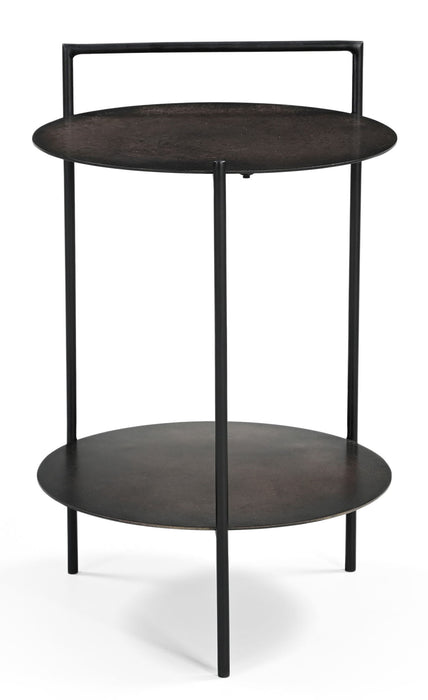 Iron Round End Table With Shelf - Copper