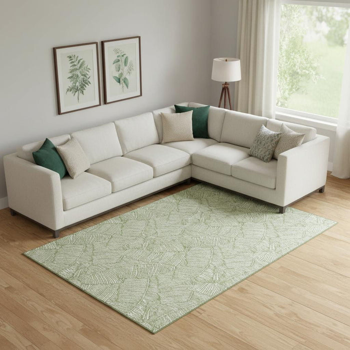 10' X 14' Floral Washable Area Rug With UV Protection (672611) - Green / Ivory