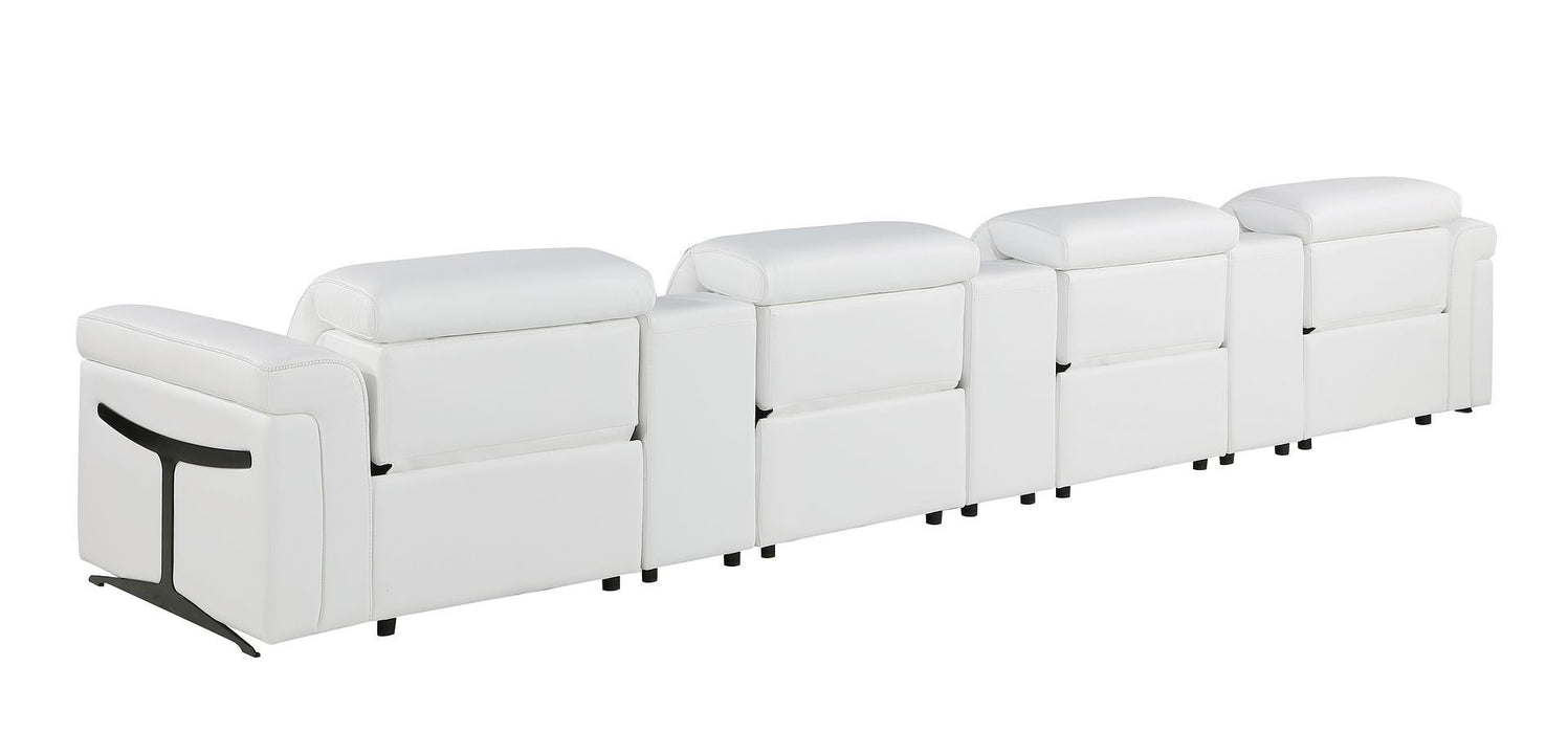 Top Grain Leather Reclining Metal USB Sofa (720378) - White
