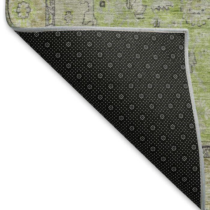 10' X 14' Floral Medallion Washable Area Rug With UV Protection (696116) - Lime Green / Gray