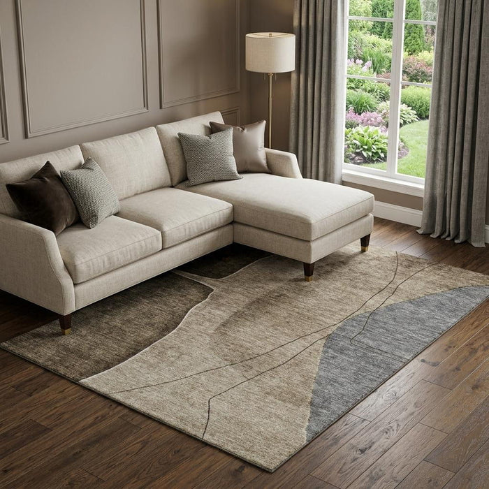 9' X 12' Abstract Washable Area Rug With UV Protection (656554) - Brown / Beige / Blue