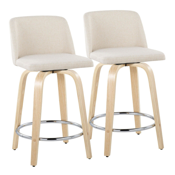 Toriano - 24" Fixed-Height Counter Stool (Set of 2) - Natural & Chrome Round Base