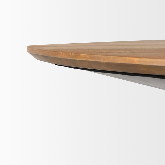 63" Solid Wood And Metal Pedestal Base Round Top Dining Table - Brown