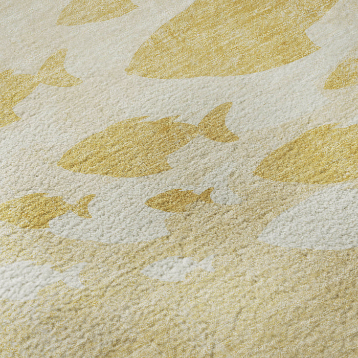 10' X 14' Nautical Washable Area Rug With UV Protection (652779) - Gold / Ivory