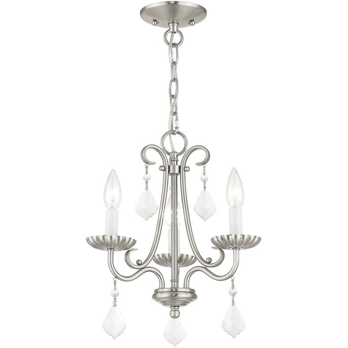 15" Three Light Dimmable Chandelier With Shades - Nickel