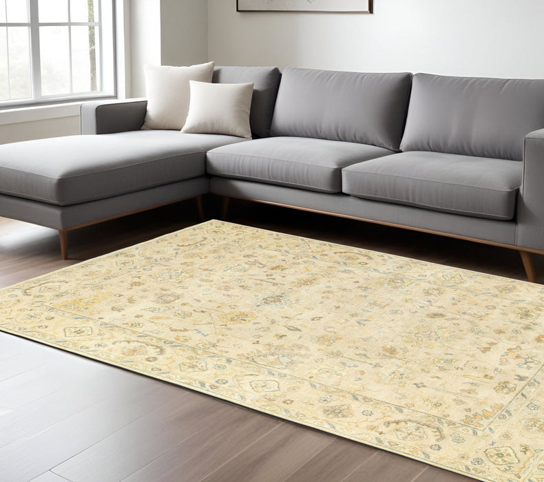 6' X 9' Wool Oriental Hand Knotted Area Rug - Beige / Gray