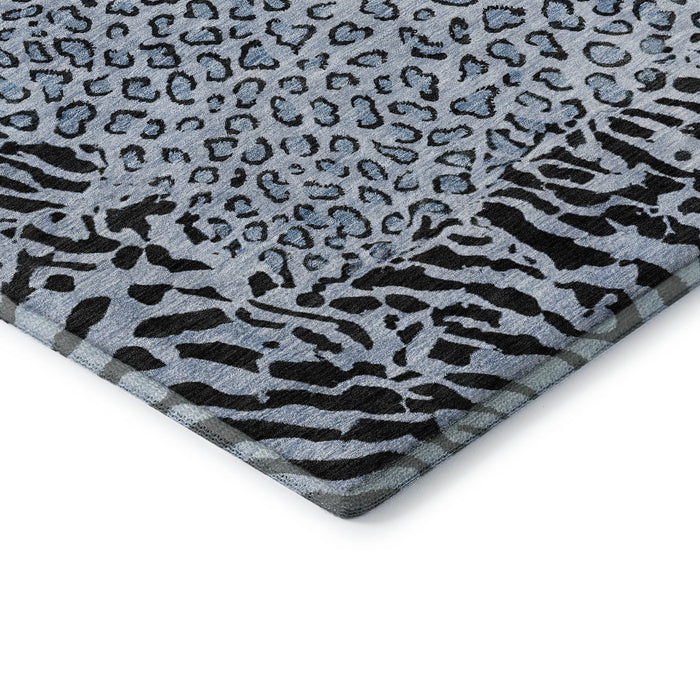 10' X 14' Animal Print Washable Area Rug With UV Protection (692034) - Blue / Black