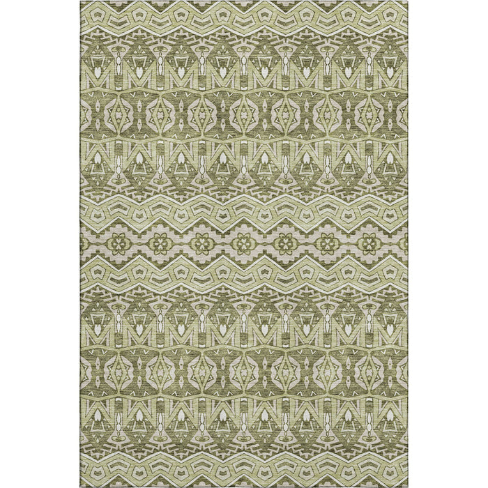 10' X 14' Moroccan Washable Area Rug With UV Protection (672242) - Artichoke Green / Beige