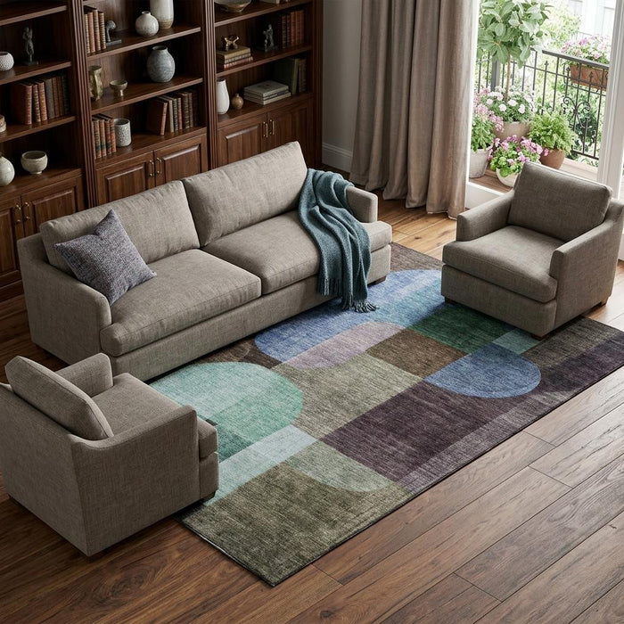 10' X 14' Abstract Geometric Washable Area Rug With UV Protection (685252) - Brown / Blue / Green