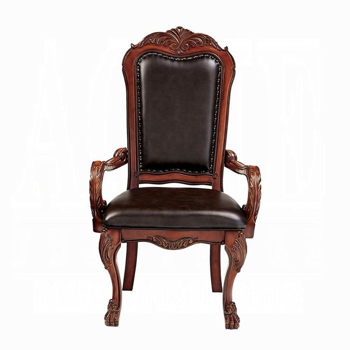 Upholstered Faux Leather Queen Anne Back Dining Arm Chairs (Set of 2) - Brown